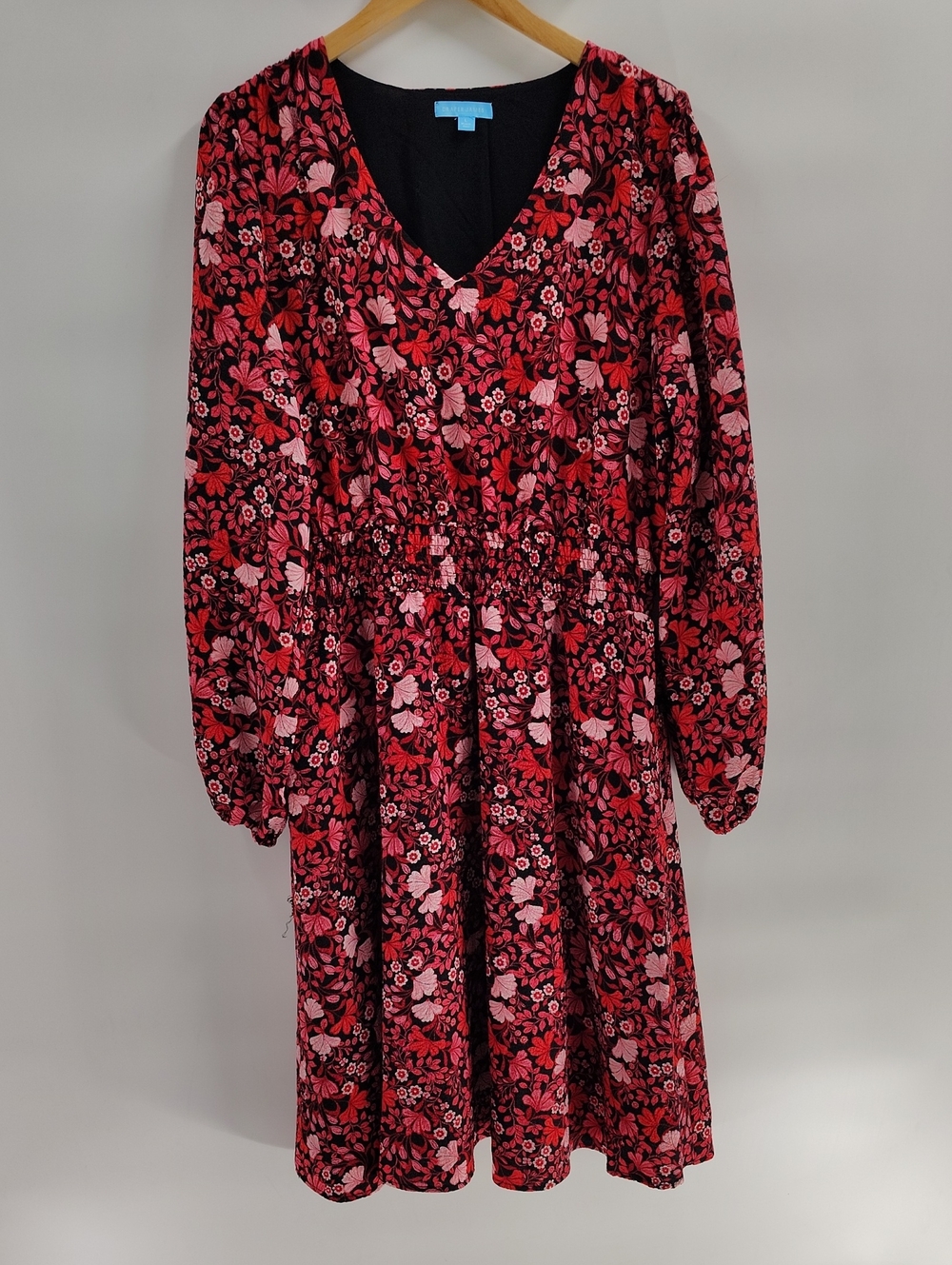 Draper James Dress Business Workwear Large Red Pink Smocked Waist Poly